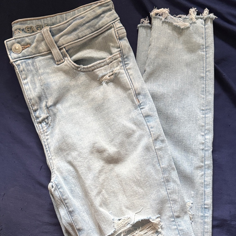 Light Blue, high wasted, AE Distressed Women Jeans